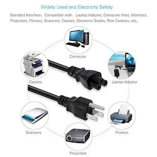 Alt view image 4 of 5 - 3 Prong AC Laptop Power Cord 6 Feet Universal Power Cable for Dell HP LG Lenovo Asus Acer Sony Laptops/Notebooks, Monitors, Printers, Scanners NEMA 5-15P to C5 10A 125V 18AWG Laptop Power Brick Cord
