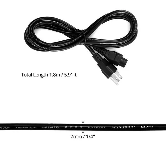Alt view image 6 of 7 - 3 Prong AC Laptop Power Cord- 6FT, 125V,18AWG NEMA 5-15P to IEC 60320 C5 for Laptops, TVs, Printers, 2 Pack
