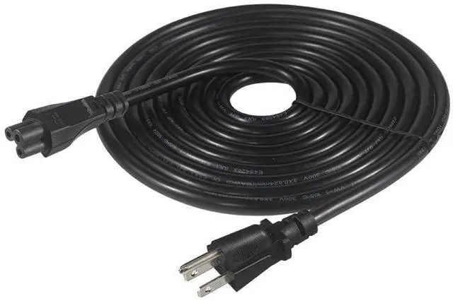 Main image of 3-Slot Universal AC Power Cord - 6Ft Replacement 3 Prong Laptop Power Cable, NEMA 5-15P to IEC C5 Connector, SJT 18 Gauge, Black