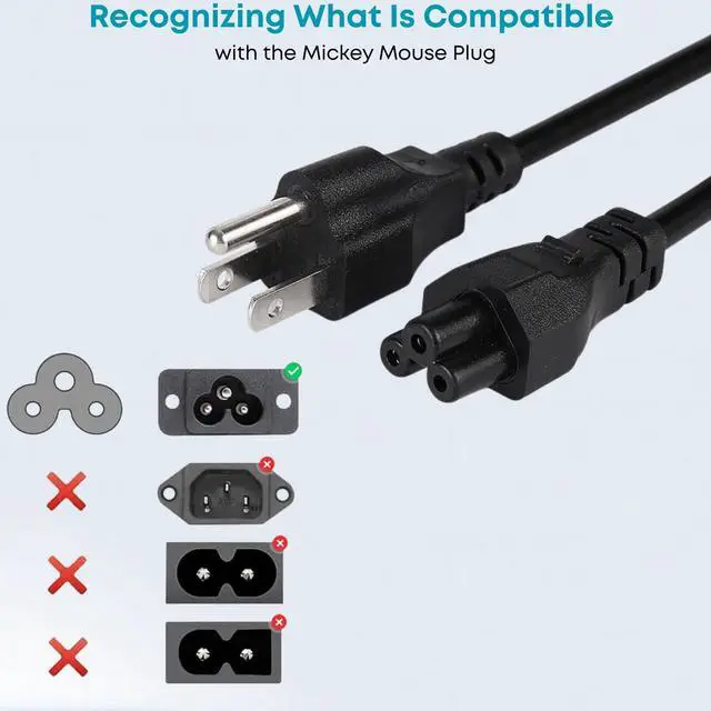 Alt view image 2 of 5 - 3 Prong Universal Laptop Power Cord 4Ft C5 AC Power Cable Replacement for Dell, HP, Toshiba, Lenovo, MSI Computer; LG, Samsung, Sony Monitor TV, Epson Printer, Scanner