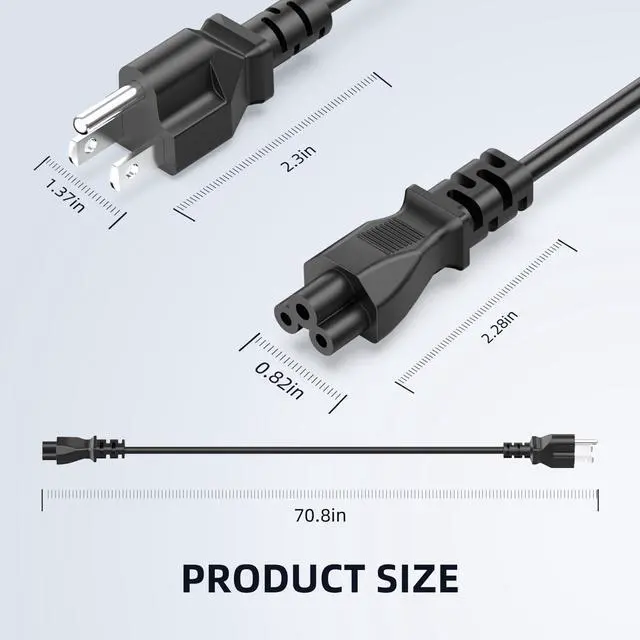 Alt view image 7 of 7 - 6ft AC Power Cord Compatible with LG TV Epson EcoTank Printer, 3 Prong Mickey Mouse Power Cable Replacement for HP Dell Lenovo Laptop Charger Adapter, 18AWG NEMA 5-15P to IEC C5