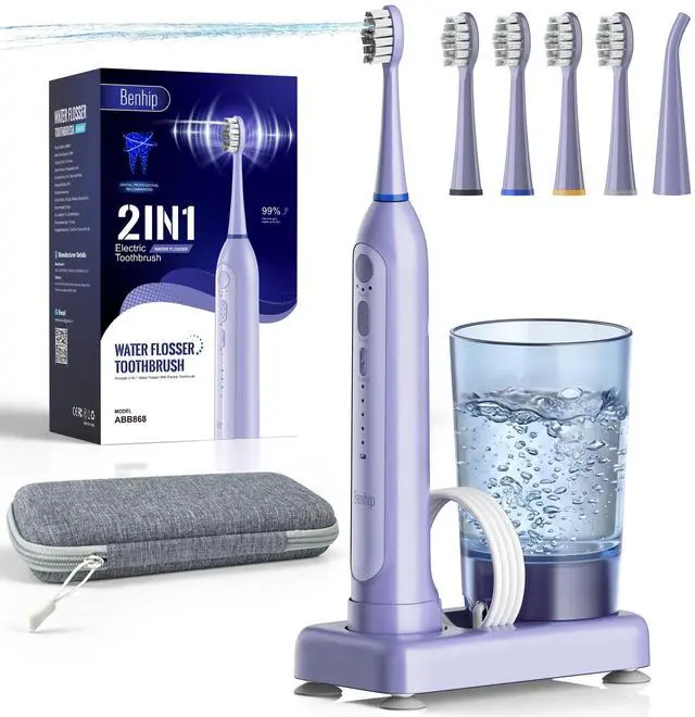 Main image of Electric Toothbrush with Water Flosser Combo for Teeth Brushing & Flossing, Sonic Electric Toothbrush for Adults, Cordless Water Flosser for Home & Travel, Portable Travel Case Included