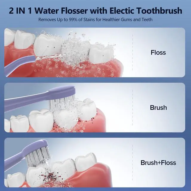 Alt view image 2 of 7 - Electric Toothbrush with Water Flosser Combo for Teeth Brushing & Flossing, Sonic Electric Toothbrush for Adults, Cordless Water Flosser for Home & Travel, Portable Travel Case Included