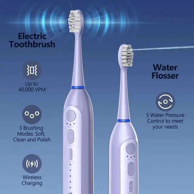 Alt view image 3 of 7 - Electric Toothbrush with Water Flosser Combo for Teeth Brushing & Flossing, Sonic Electric Toothbrush for Adults, Cordless Water Flosser for Home & Travel, Portable Travel Case Included