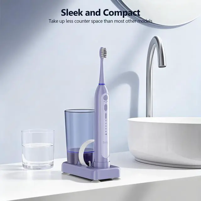 Alt view image 6 of 7 - Electric Toothbrush with Water Flosser Combo for Teeth Brushing & Flossing, Sonic Electric Toothbrush for Adults, Cordless Water Flosser for Home & Travel, Portable Travel Case Included
