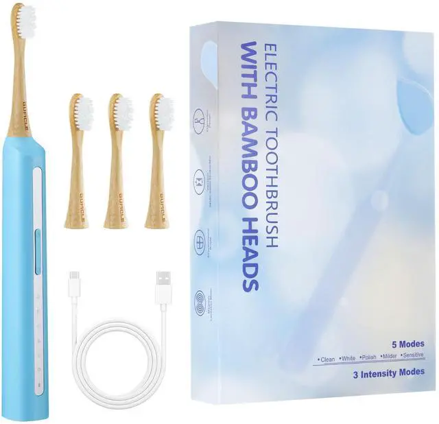 Main image of Sonic Electric Toothbrush with Bamboo Heads, Light Blue