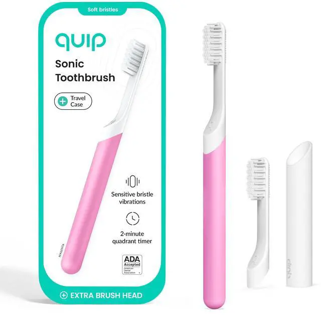 Main image of Sonic Toothbrush for Adults with Timer - Includes Extra Brush Head and Travel Cover Mount - Electric, Soft Bristle Refill Head, Plastic Handle, 3 Month Battery Life - Travel Toothbrush - Magenta