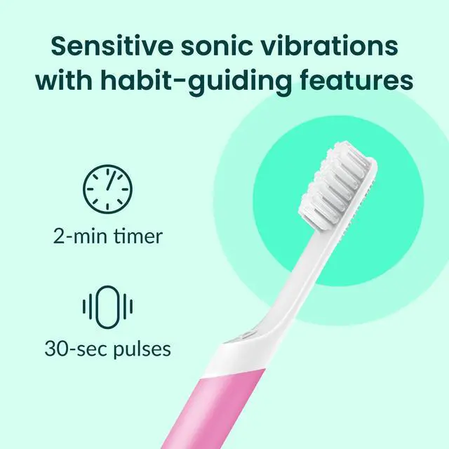 Alt view image 2 of 7 - Sonic Toothbrush for Adults with Timer - Includes Extra Brush Head and Travel Cover Mount - Electric, Soft Bristle Refill Head, Plastic Handle, 3 Month Battery Life - Travel Toothbrush - Magenta