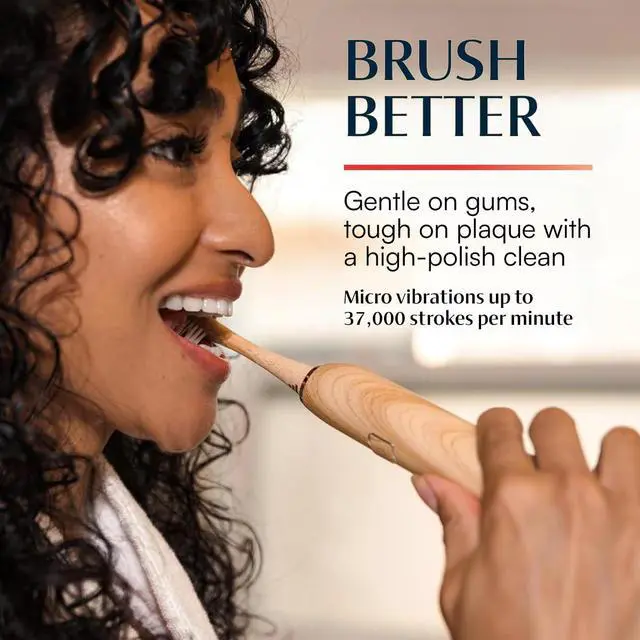 Alt view image 3 of 6 - Bamboo Sonic Electric Toothbrush | 37,000 VPM | Plant-Based Bristles, No Microplastics | 4 Modes, 2-Min Timer | Rechargeable | Soft, Eco-Friendly | Safe for Braces & Sensitive Gums