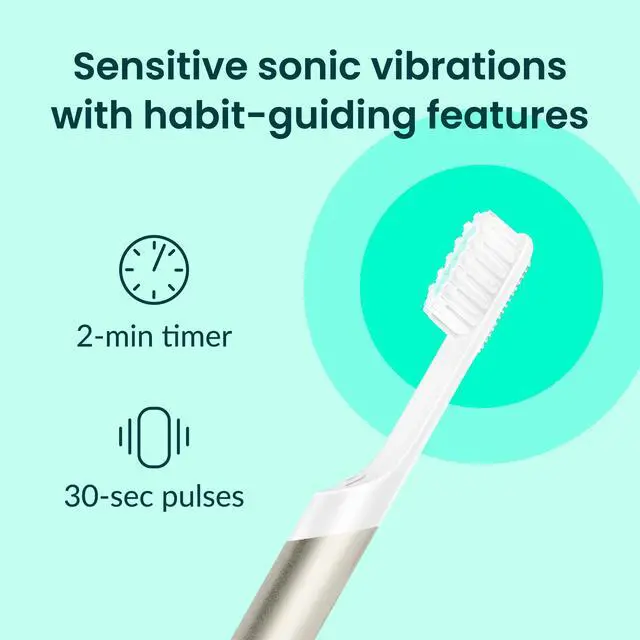 Alt view image 2 of 7 - Metal Sonic Electric Toothbrush for Adults - Time Travel & Soft Bristles with Travel Case & Replacement Brush Head - 3 Month Battery Life, Moonlight Champagne