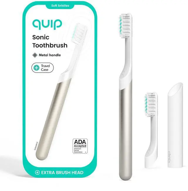 Main image of Metal Sonic Electric Toothbrush for Adults - Time Travel & Soft Bristles with Travel Case & Replacement Brush Head - 3 Month Battery Life, Moonlight Champagne