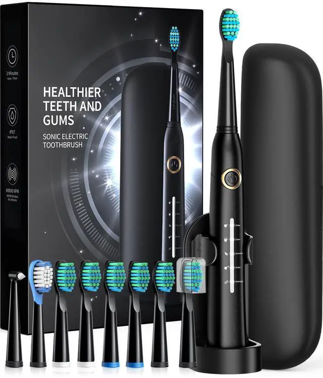 Main image of Sonic Electric Toothbrush for Adults, Power Electric Toothbrush with 8 Brush Heads, Travel Case, 40000 VPM Deep Clean 5 Modes, Rechargeable Toothbrushes Fast Charge 4 Hours Last 30 Days, Black