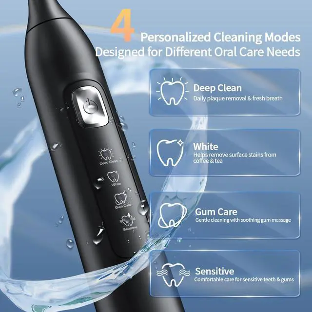 Alt view image 3 of 7 - Sonic Electric Toothbrush for Adults, 42000 VPM Rechargeable Toothbrush for Sensitive Teeth & Daily Oral Care, 120-Day Runtime, 4 Cleaning Modes & 6 Brush Heads, Smart Timer for Home Travel