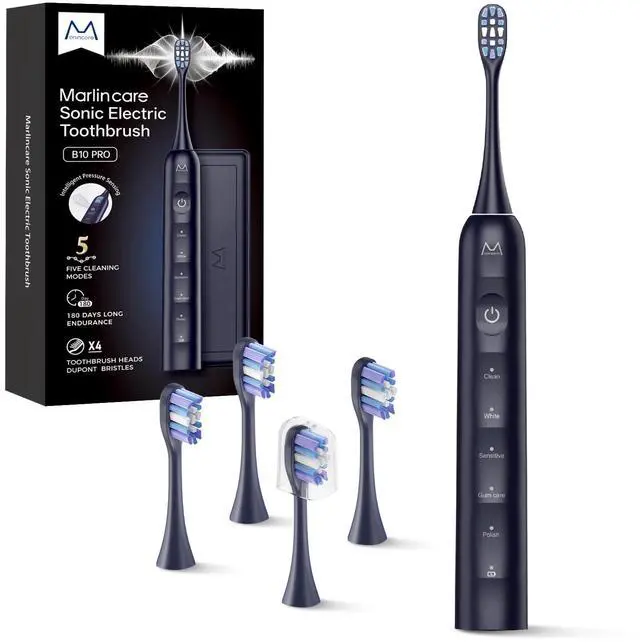 Main image of Electric Toothbrush for Adults, Rechargeable Sonic Toothbrush with 180 Days Battery Life, 5 Modes, 48000VPM Motor, Smart Timer, IPX8 Waterproof, 4 Brush Heads and Travel Case, Midnight Blue