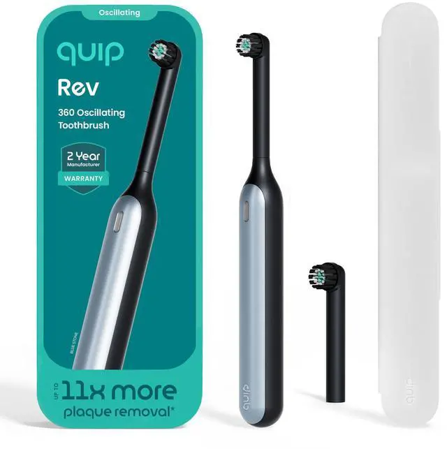 Main image of Rev Oscillating Rechargeable Electric Toothbrush with Extra Brush Head - Soft Bristles, Pressure Sensor, 3 Intensities, 30-Day Battery Life, 2-Min Timer, Travel Case, Mirror Mount - Blue Stone
