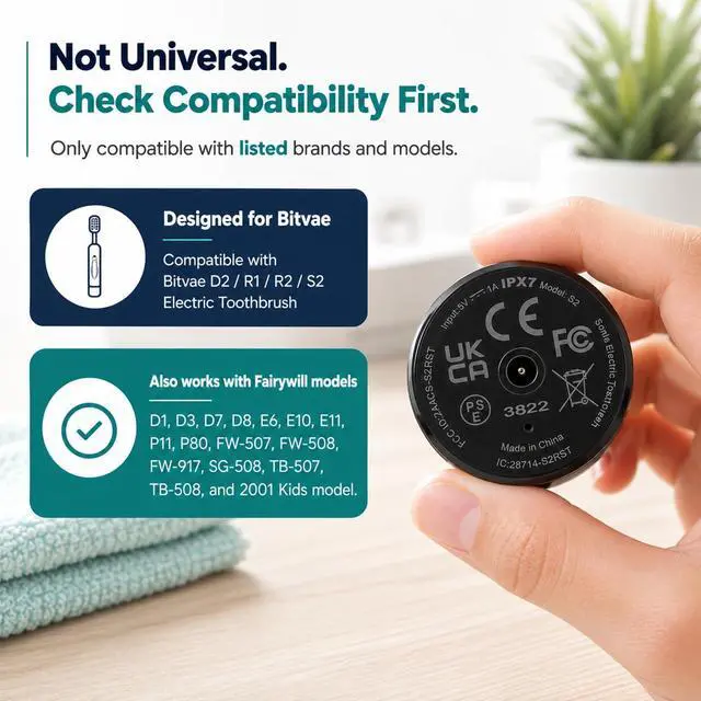 Alt view image 2 of 5 - Replacement USB Charger Cable Compatible with Bitvae D2 R1 R2 S2 Electric Toothbrush, Compatible with Select Fairywill, Vekkia and Mornwell Models, 1M Portable Charging Cord, Black (2-Pack)