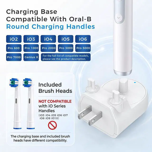 Alt view image 2 of 7 - Wall Plug Charger for Oral-B Electric Toothbrush, Direct Outlet Charging Replacement for iO Series 3/4/5/6, Pro 1000/3000/5000, Genius, Braun Models - IPX7 Waterproof, No Cord, Compact Design