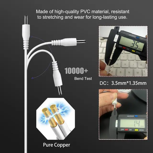 Alt view image 3 of 5 - USB Charger Cable for Fairywill Bitvae Electric Toothbrushes,Compatible with D2, R1, R2, S2, 7AM2M AM105/AM110 and More,White DC 3.5mm Port Charging Cable (5ft)