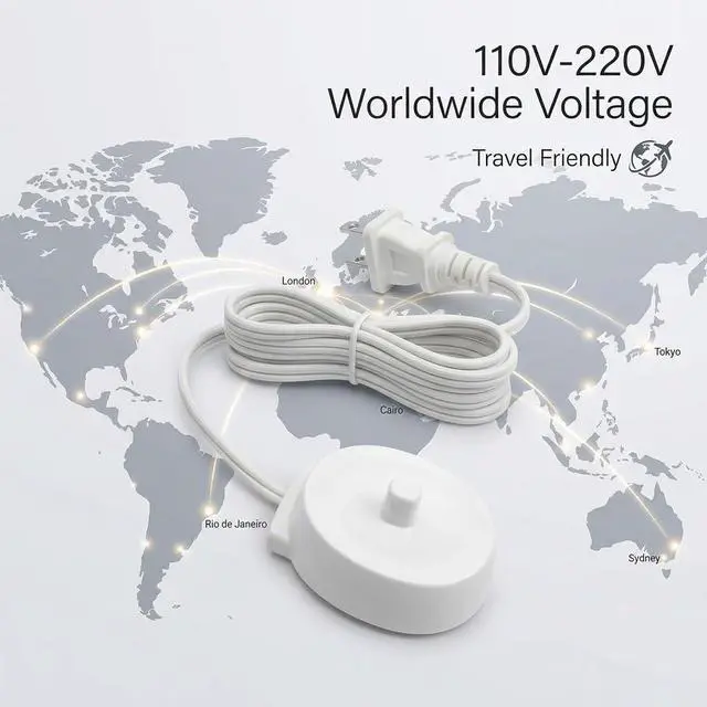 Alt view image 3 of 6 - Replacement Charger for Braun Oral B Electric Toothbrush Charger Power Cord Supply Inductive Charging Base Model 3757 3756 Portable 110-220V Travel Charger