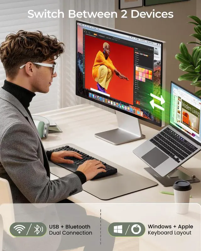 Alt view image 2 of 7 - Bluetooth Ergonomic Keyboard with Wrist Rest and Number Pad, Black