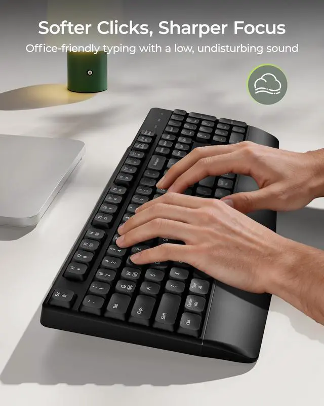 Alt view image 3 of 7 - Bluetooth Ergonomic Keyboard with Wrist Rest and Number Pad, Black