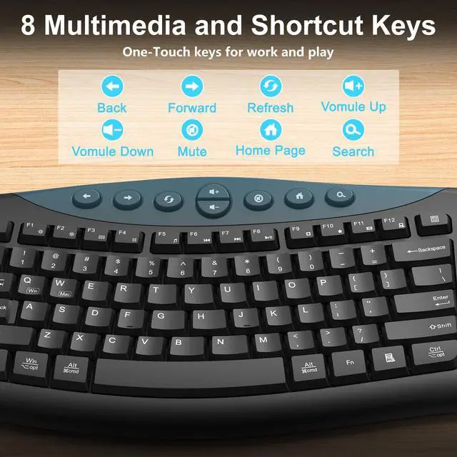 Alt view image 4 of 7 - Wireless Keyboard and Mouse Combo, 2.4G Quiet Ergonomic Curved Keys(Black)