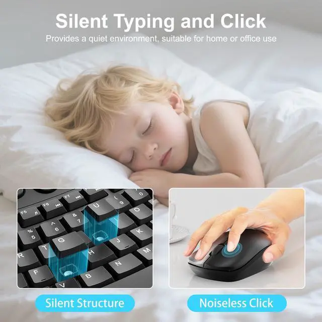 Alt view image 5 of 7 - Wireless Keyboard and Mouse Combo, 2.4G Quiet Ergonomic Curved Keys(Black)