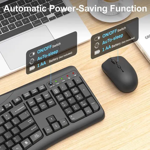 Alt view image 6 of 7 - Wireless Keyboard and Mouse Combo, 2.4G Quiet Ergonomic Curved Keys(Black)