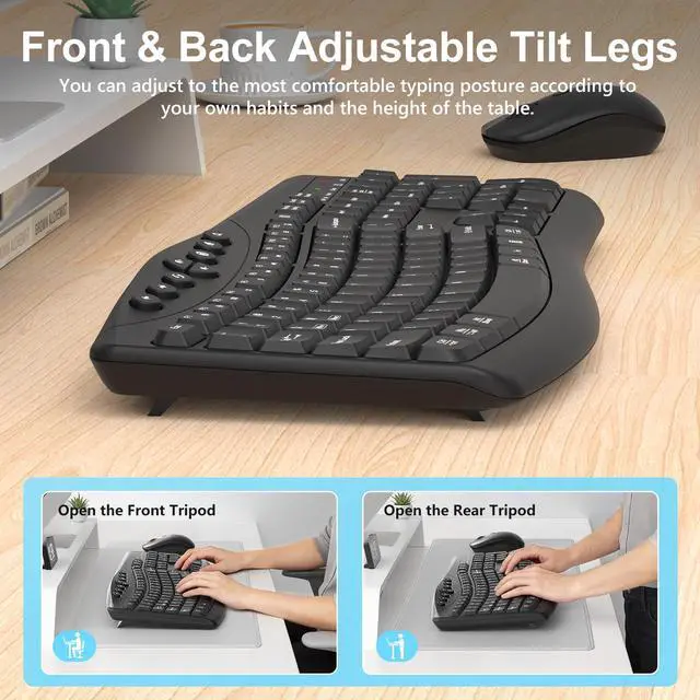 Alt view image 7 of 7 - Wireless Keyboard and Mouse Combo, 2.4G Quiet Ergonomic Curved Keys(Black)