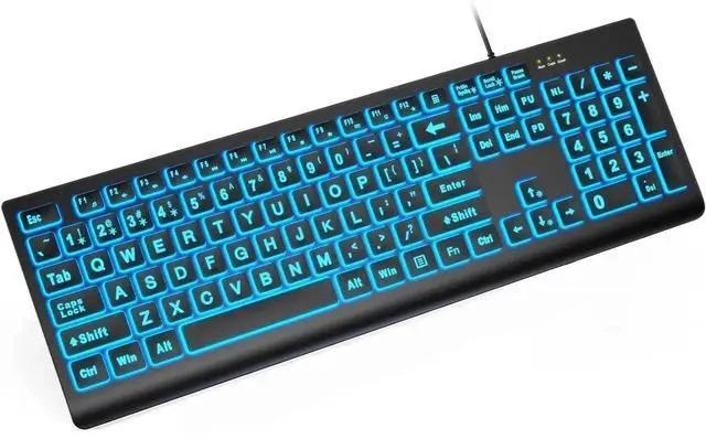 Main image of K11PRO Large Print Backlit Keyboard, 3X Larger Font Wired USB Lighted Computer Keyboard with 7-Color LED Illuminated Keys, Desktop Workstation Keyboard Compatible for PC Laptop Windows