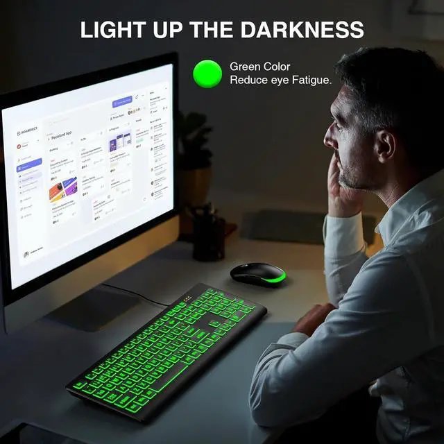 Alt view image 5 of 7 - K11PRO Large Print Backlit Keyboard, 3X Larger Font Wired USB Lighted Computer Keyboard with 7-Color LED Illuminated Keys, Desktop Workstation Keyboard Compatible for PC Laptop Windows