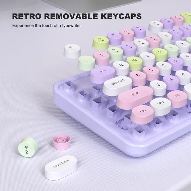Alt view image 4 of 7 - Colorful Computer Keyboards Wired, USB Plug and Play Full Size Typewriter Keyboard, Cute Aesthetic Keyboard with Foldable Stands for Windows PC Laptop (Purple)