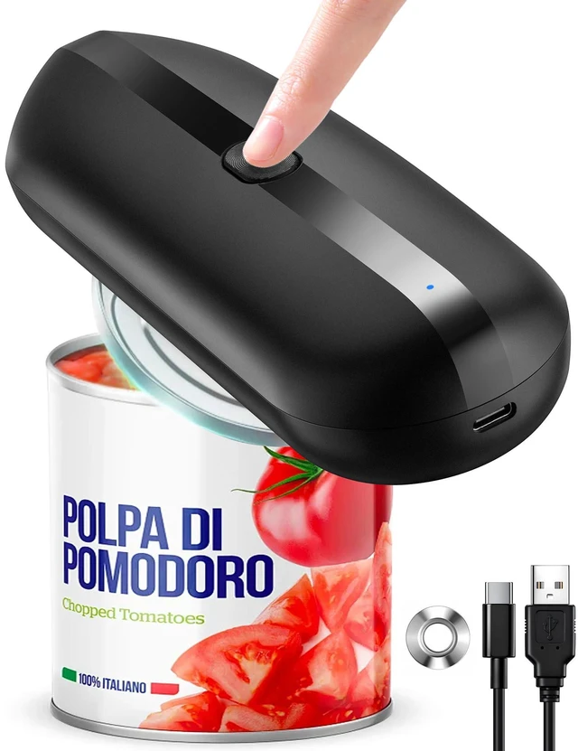 Main image of Electric Can Opener, Automatic Hands-Free Can Opener with Smooth Edge, One-Touch Operation USB Rechargeable, for Seniors, Arthritis Sufferers, Kitchen and Camping Use, Replaceable Blade (Black)
