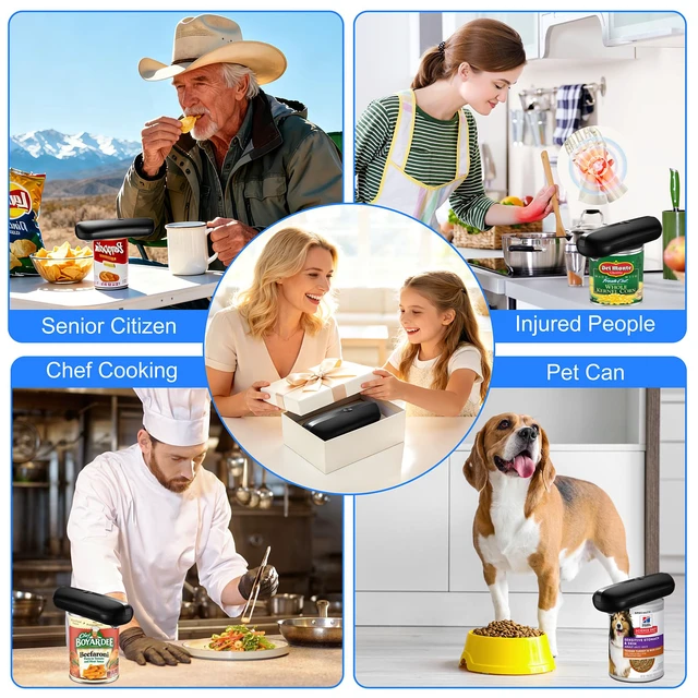 Alt view image 5 of 7 - Electric Can Opener, Automatic Hands-Free Can Opener with Smooth Edge, One-Touch Operation USB Rechargeable, for Seniors, Arthritis Sufferers, Kitchen and Camping Use, Replaceable Blade (Black)