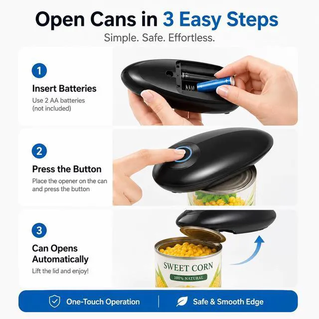 Alt view image 3 of 7 - Electric Can Opener for Seniors, One-Touch Battery Operated, Smooth Edges | Fits most round cans with hands-free operation. Easy for seniors and people with arthritis or limited hand strength.