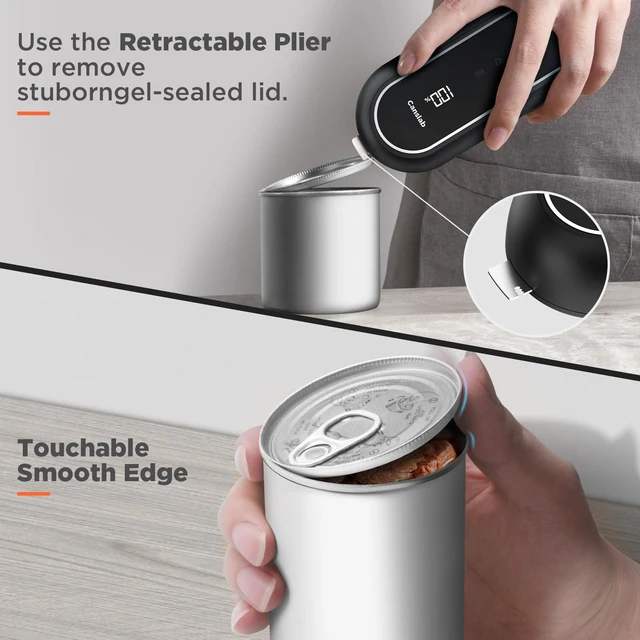 Alt view image 6 of 7 - Turbo Rechargeable Electric Can Opener, LED Battery Life Display | Smart Auto Stop Can Opener for Seniors, Safe Touchable Smooth Edge, One Touch Hands-free Operation, Wall-mountable, Black