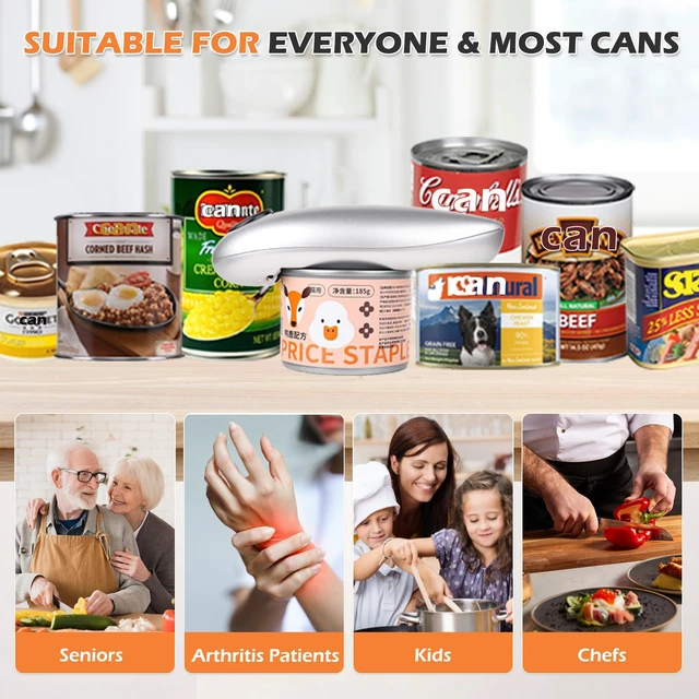 Alt view image 5 of 6 - One Touch Electric Can Opener - Automatic Can Openers with Smooth Edge, Free Handheld Electric Can Opener for Kitchen, Seniors (Silver)