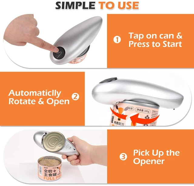 Alt view image 2 of 6 - One Touch Electric Can Opener - Automatic Can Openers with Smooth Edge, Free Handheld Electric Can Opener for Kitchen, Seniors (Silver)