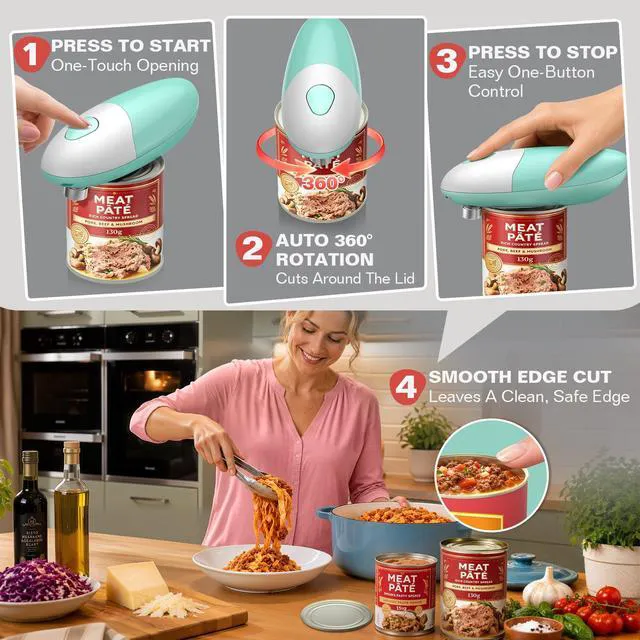 Alt view image 3 of 7 - Can Opener, Automatic Hands Free Can Opener with Smooth Edge, Battery Operated One Touch Kitchen Tool for Seniors, Elderly & Arthritis, Easy Open Can Opener Gift for Parents & Family
