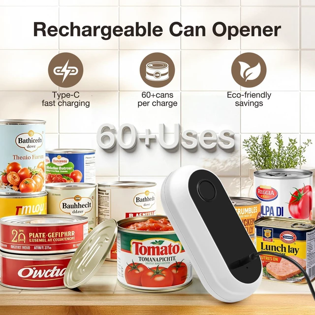 Alt view image 2 of 6 - Electric Can Opener,Rechargeable One Touch Side Cut Opener for Seniors Fits Almost All Can Sizes,Smooth Edge, Handfree, Wall Mounted Small Size(White)