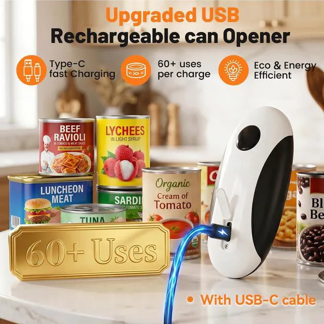 Alt view image 4 of 7 - Electric Can Opener, USB-C Rechargeable One Touch Hands Free Automatic Can Openers for Most Can Sizes Smooth Edge, Safe and Easy to Use for Seniors, Arthritis Sufferers, Kitchen and Camping