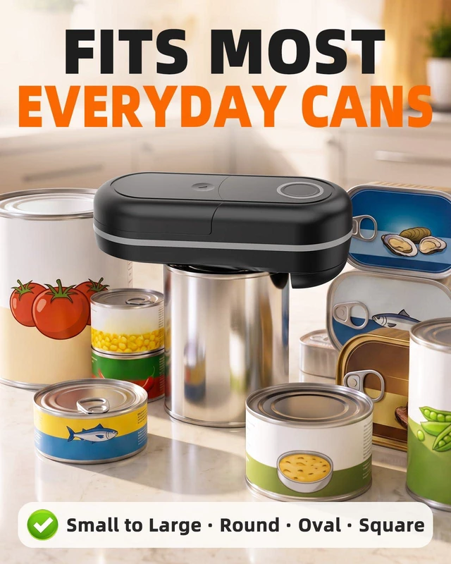 Alt view image 4 of 7 - Electric Can Opener, One-Touch Automatic, Smooth Edge for Seniors | Hands-Free Opening for Weak Hands, Side-Cut Design, Fits Most Cans, Magnetic Lid Lift, 4 AA Battery Power, Compact Storage