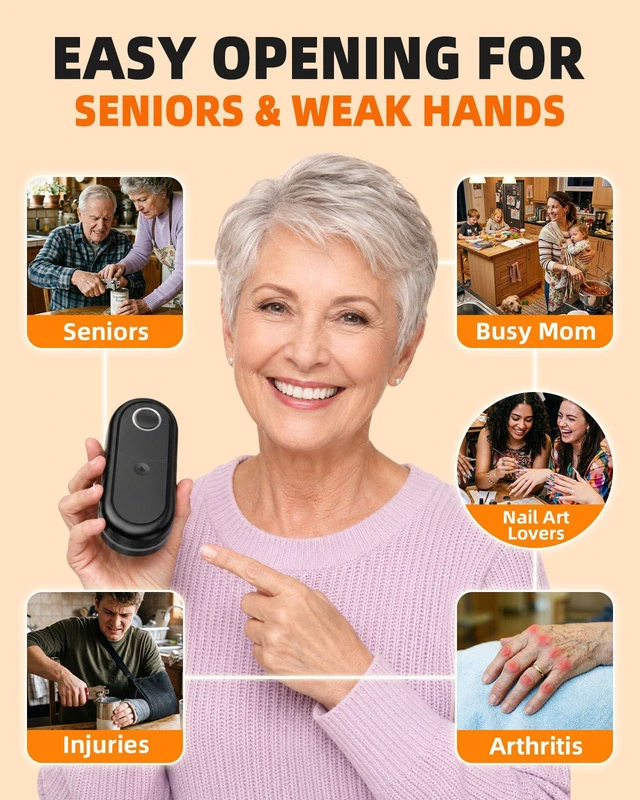 Alt view image 5 of 7 - Electric Can Opener, One-Touch Automatic, Smooth Edge for Seniors | Hands-Free Opening for Weak Hands, Side-Cut Design, Fits Most Cans, Magnetic Lid Lift, 4 AA Battery Power, Compact Storage