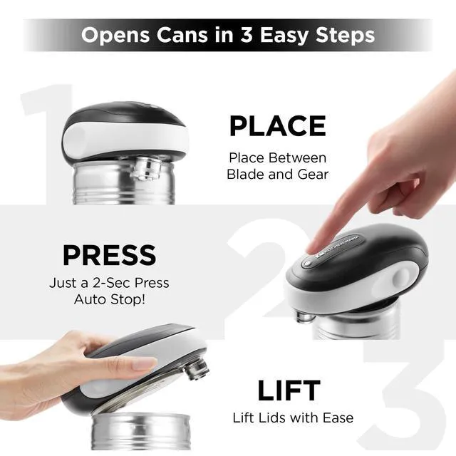 Alt view image 3 of 6 - One-To-Go Electric Can Opener, White | One Touch, Auto Stop, Smooth Edge, Cordless Battery Operated, For Seniors with Arthritis