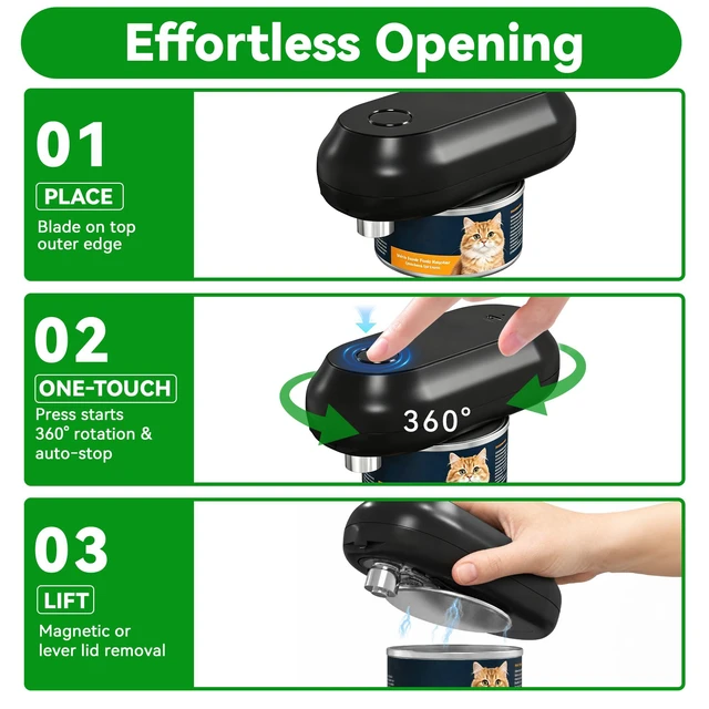 Alt view image 2 of 7 - Electric Can Opener, Automatic Smooth Edge for Kitchen Seniors | Handheld One Touch Side Cut Can Opener, Hands Free Cordless Rechargeable Black Kitchen Essential abridor de latas electrico