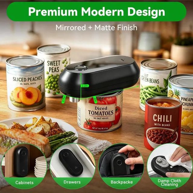 Alt view image 5 of 7 - Electric Can Opener, Automatic Smooth Edge for Kitchen Seniors | Handheld One Touch Side Cut Can Opener, Hands Free Cordless Rechargeable Black Kitchen Essential abridor de latas electrico