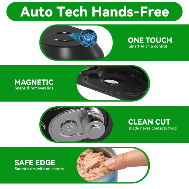 Alt view image 3 of 7 - Electric Can Opener, Automatic Smooth Edge for Kitchen Seniors | Handheld One Touch Side Cut Can Opener, Hands Free Cordless Rechargeable Black Kitchen Essential abridor de latas electrico
