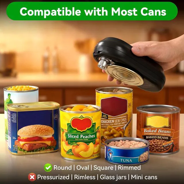 Alt view image 6 of 7 - Electric Can Opener, Automatic Smooth Edge for Kitchen Seniors | Handheld One Touch Side Cut Can Opener, Hands Free Cordless Rechargeable Black Kitchen Essential abridor de latas electrico