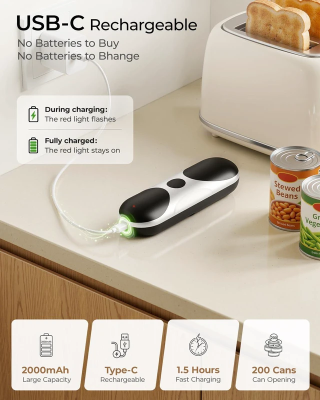 Alt view image 3 of 7 - Electric Can Opener for Seniors | One-Touch Automatic, USB Rechargeable, Cordless Battery Powered, Side Cut, Smooth Edge, Handsfree, for Any Size Cans