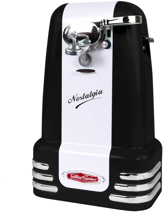 Main image of Retro Electric Can Opener for Kitchen with Magnetic Lid Remover, Knife Sharpener, and Soda or Beer Bottle Opener, Black